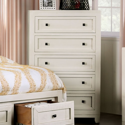 Rustic 5-Drawer Bedroom Chest - Ivory