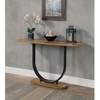 Industrial Sofa Table with Rustic Oak Finish and U-Shaped Base