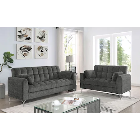 Contemporary Sofa and Loveseat with Biscuit Tufting