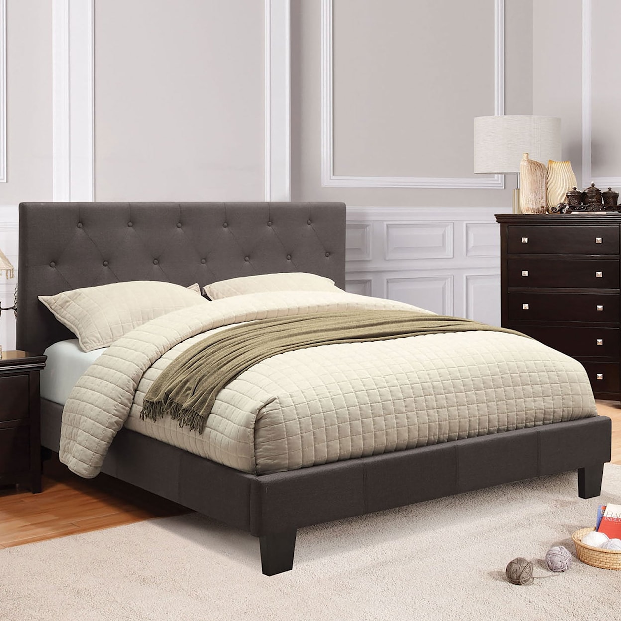 Furniture of America Leeroy GREY UPHOLSTRY TWIN BED | .