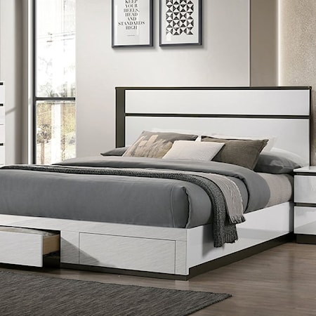 Contemporary Birfelden Two Tone California King Panel Bed with Storage