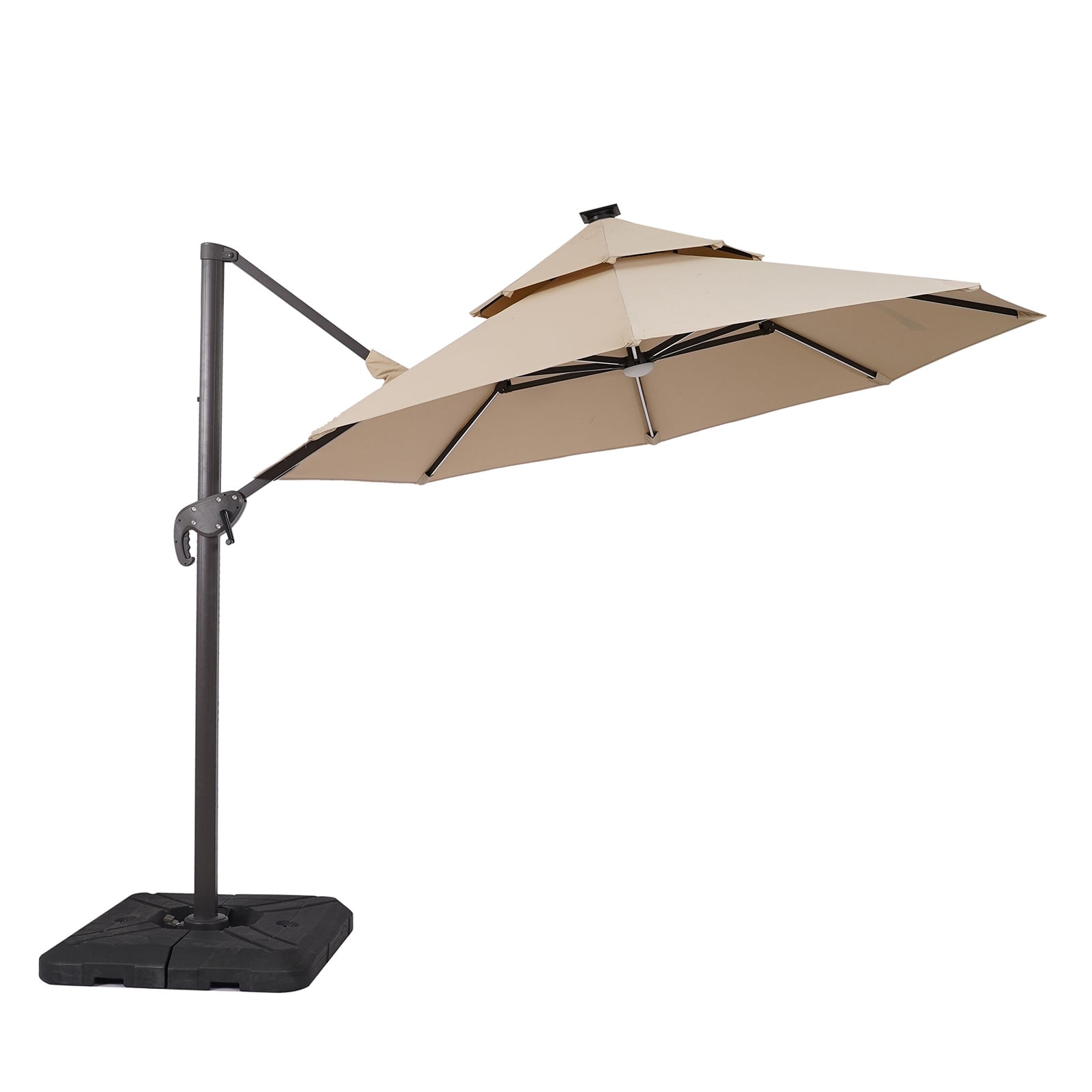 Furniture of America Fera 10' Cantilever Umbrella with LED and Base