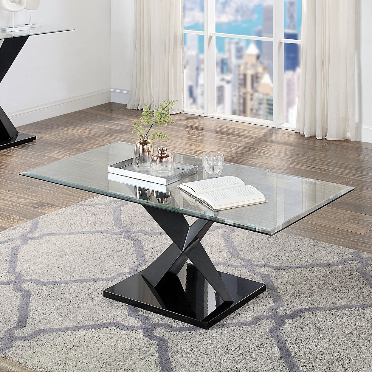 Furniture of America XANTHUS Coffee Table with Black Steel Base