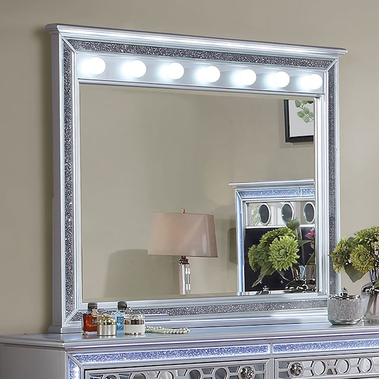 Furniture of America Mairead Dresser Mirror with Lighting