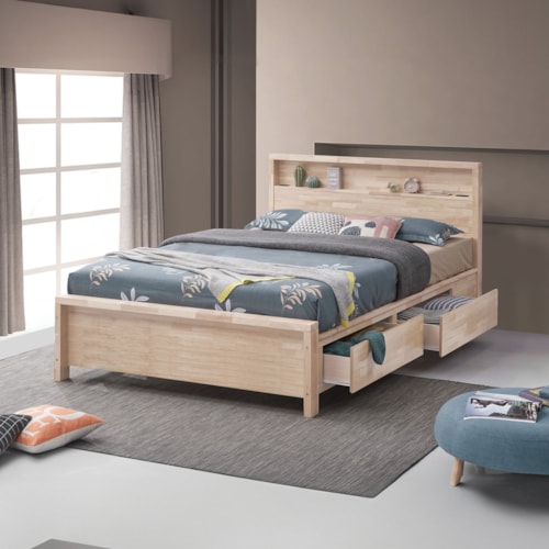 Transitional Full Storage Bed with Bookshelf Headboard. Side Drawers, and USB Ports