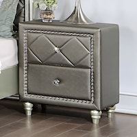 Glam Upholstered 2-Drawer Nightstand with Diamond Tufting and Nailhead Trim