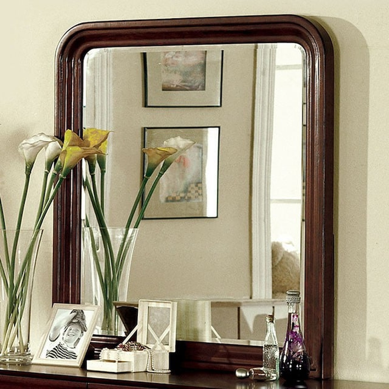 Furniture of America Louis Philippe Dresser Mirror with Warm Cherry Trim