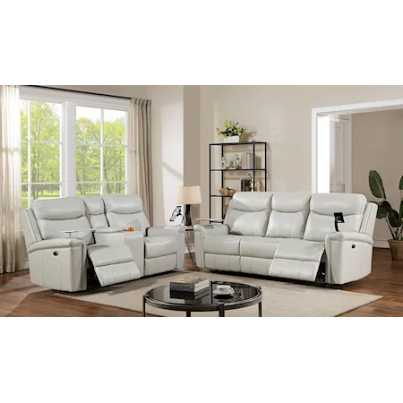 Transitional Power Loveseat and Sofa with Nailhead Trim and USB Port(s)