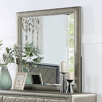 Glam Upholstered Dresser Mirror with Nailhead Trim