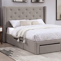 Mitchelle Contemporary Upholstered Queen Low Profile Storage Bed with Tufted Wingback Headboard - Warm Gray