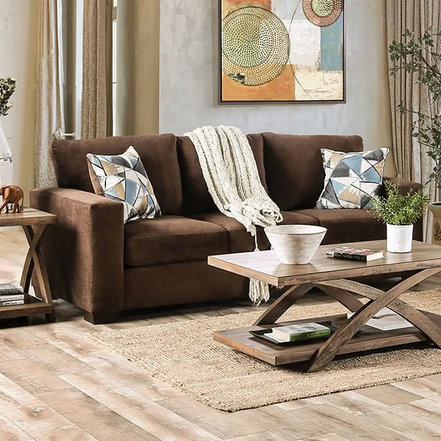 Furniture of America FOA Heathway SM5407SF Contemporary Brown Sofa