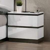 Contemporary Birsfelden Two Tone 2-Drawer Nightstand with USB Ports