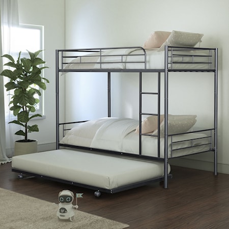 Twin over Twin Bunk Metal Bed with Trundle