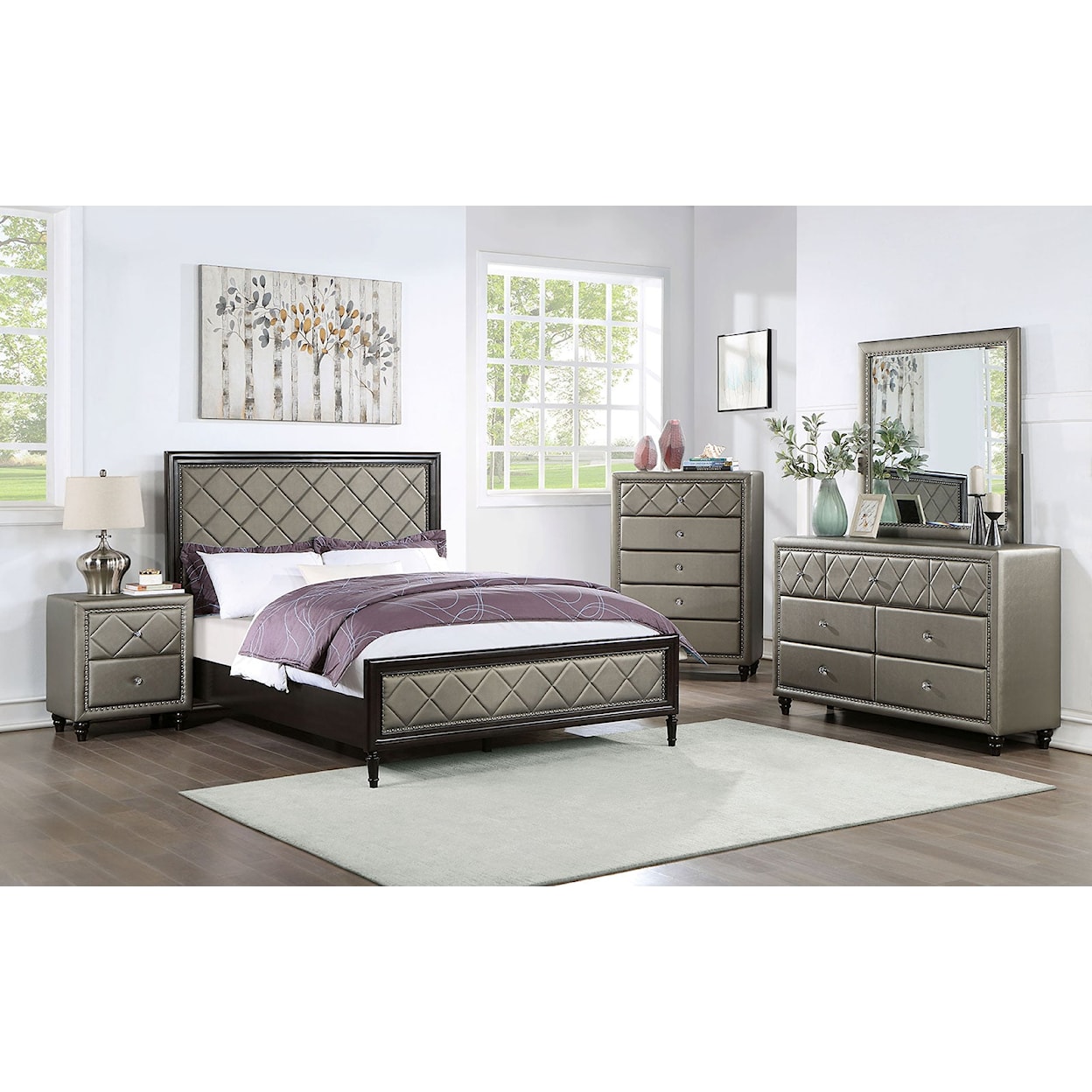 Furniture of America - FOA Xandria 5-Piece Queen Upholstered Panel Bedroom Set