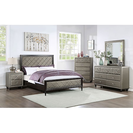 Glam 5-Piece Queen Upholstered Panel Bedroom Set with Chest