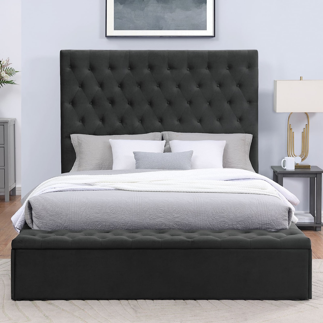Furniture of America Athenelle Queen Bed with Button Tufted Headboard
