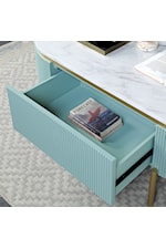 Furniture of America Koblenz Glam Koblenz Storage End Table with Gold Steel and Faux Marble Top - Light Teal