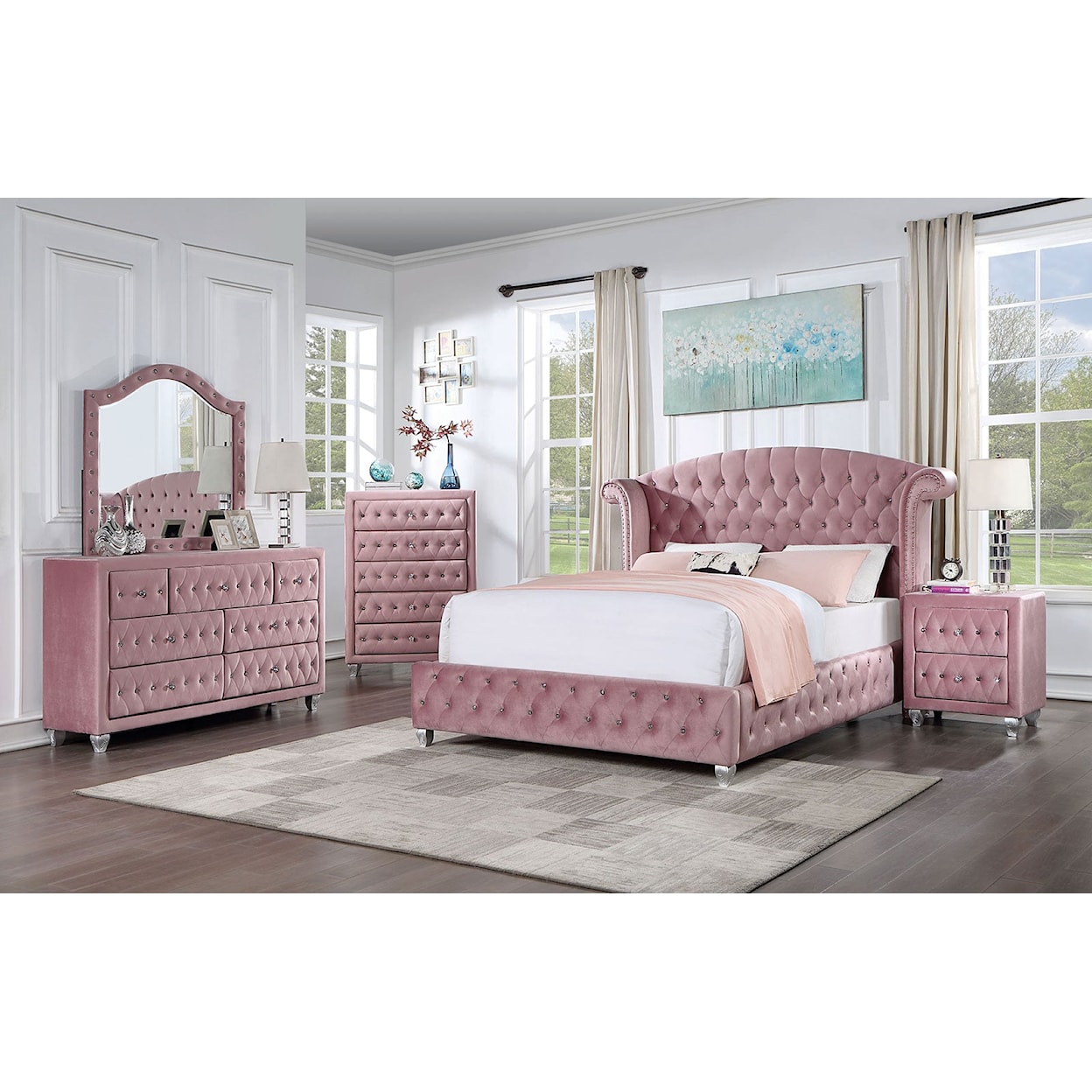 Furniture of America Zohar Queen Bed Pink