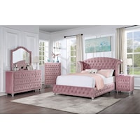 Glam 5-Piece Queen Bedroom Set with Chest and Tufted Upholstery