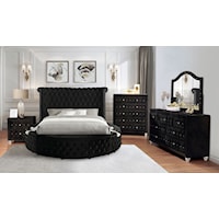 5-Piece Glam Upholstered Queen Round Bed with 2 Nightstands