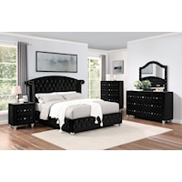 Glam 5-Piece Queen Bedroom Set with 2 Nightstands and Tufted Upholstery