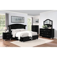 Glam 5-Piece Queen Bedroom Set with Chest and Tufted Upholstery
