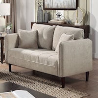 Contemporary Loveseat with Biscuit Tufting and Throw Pillows
