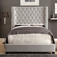 Rosabelle Upholstered California King Bed with Button Tufted Headboard and Nailhead Trim - Ivory