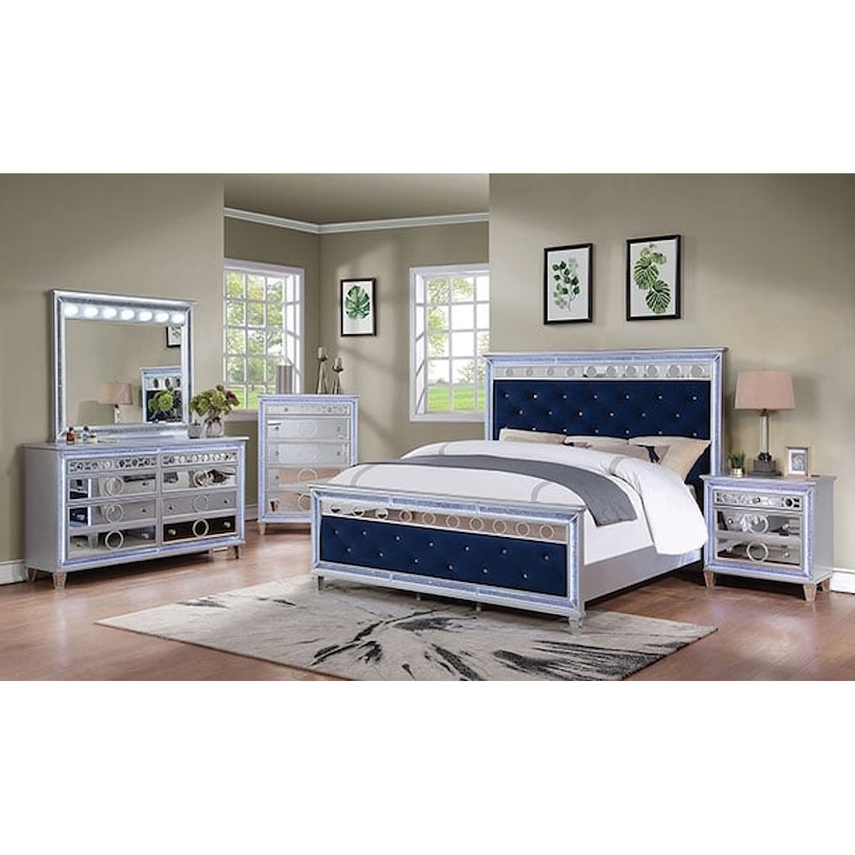 Furniture of America Mairead Upholstered Queen Bed with LED Lighting