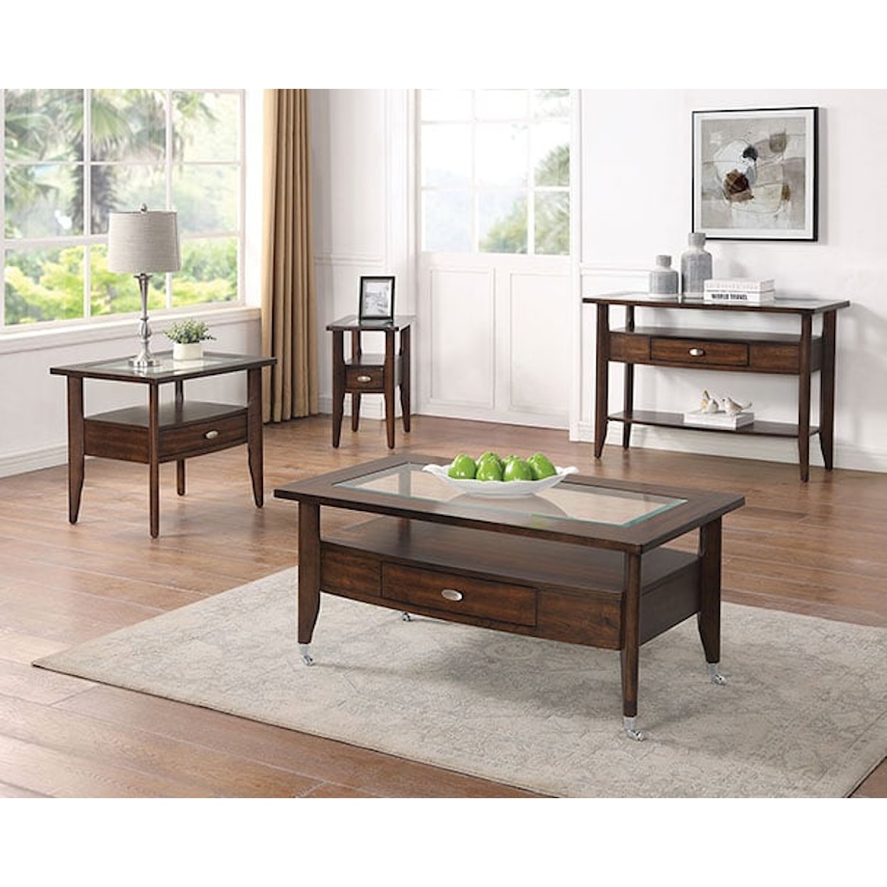 Furniture of America Riverdale Dark Walnut Side Table with Glass Top
