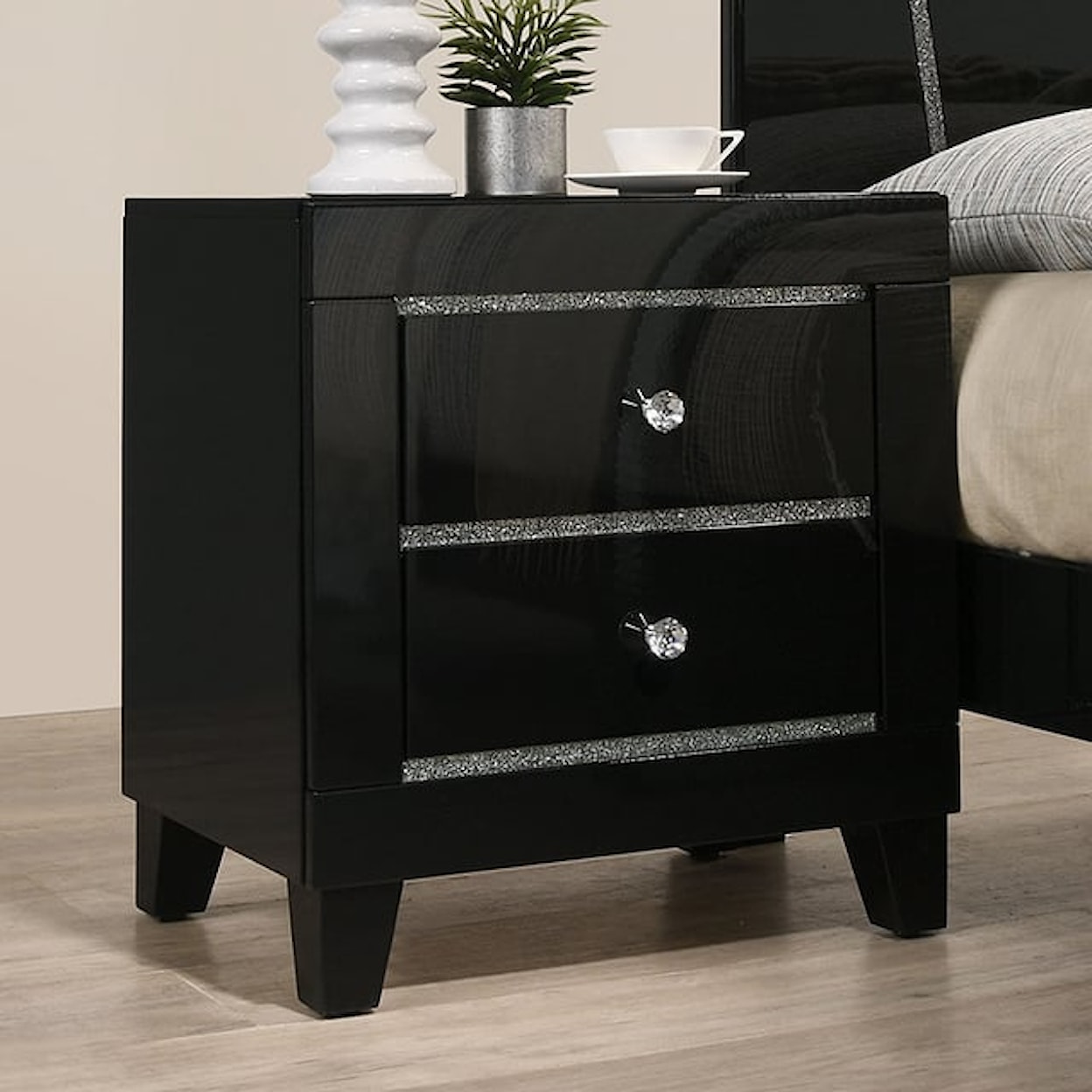 Furniture of America - FOA Magdeburg Black 2-Drawer Nightstand