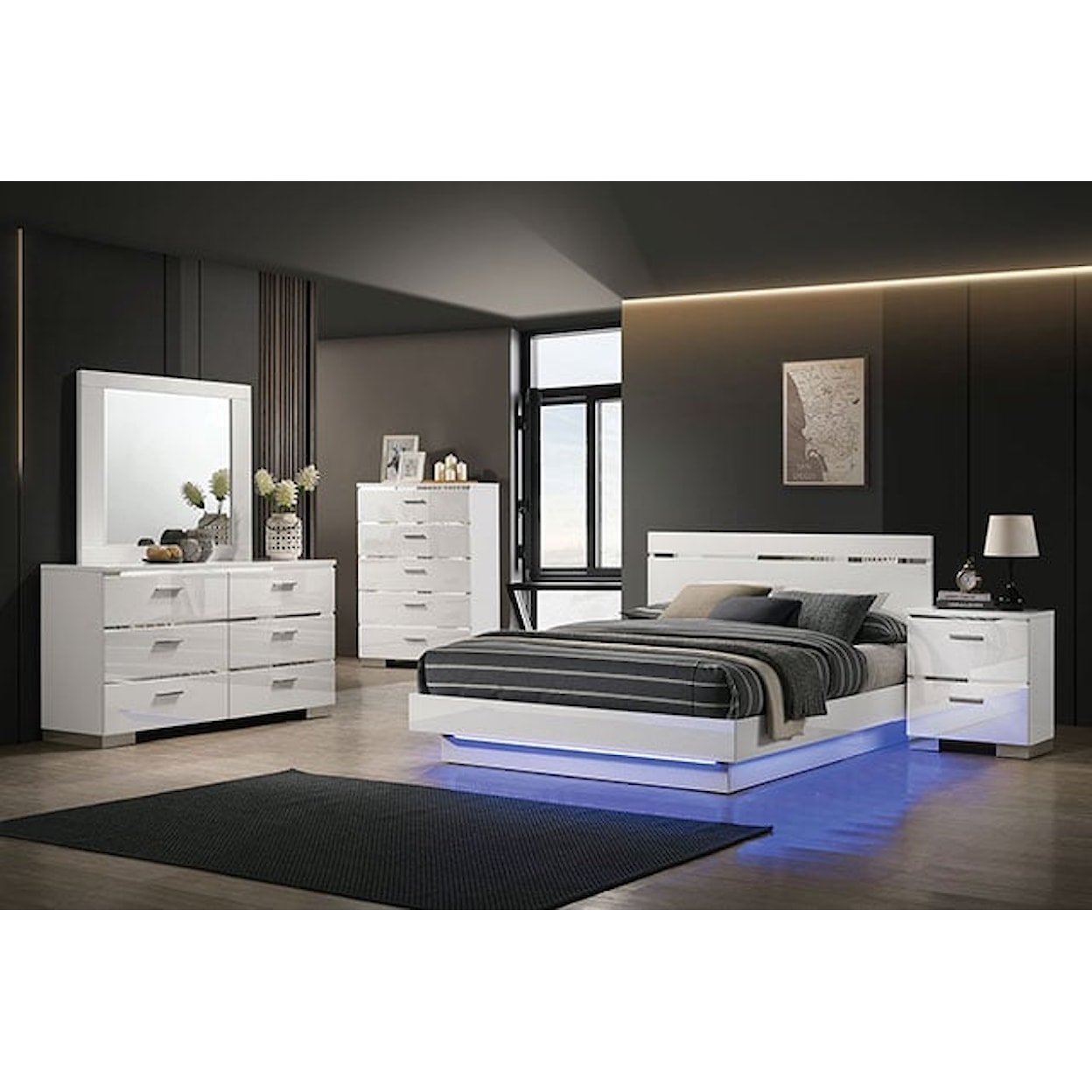 Furniture of America Erlach King Bed with LED Lighting Lining