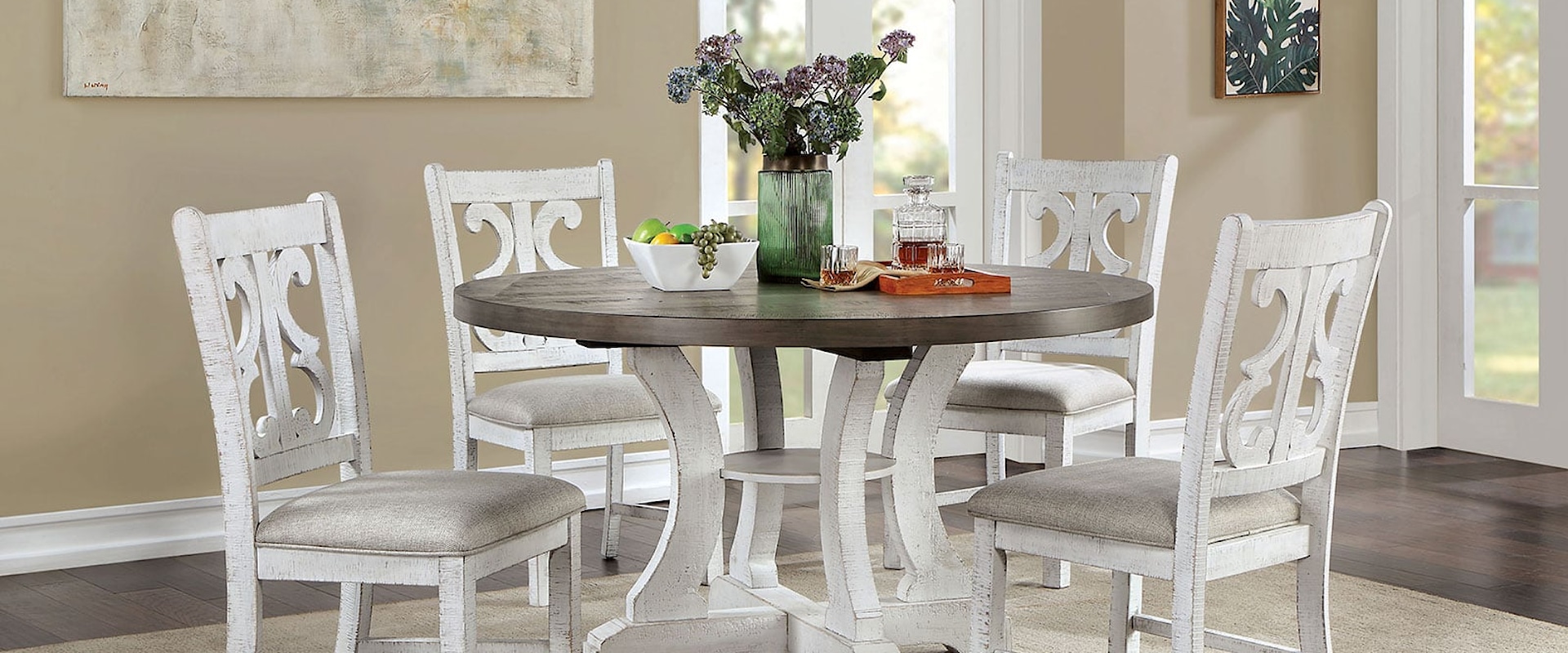 Cottage 5-Piece Round Dining Table Set