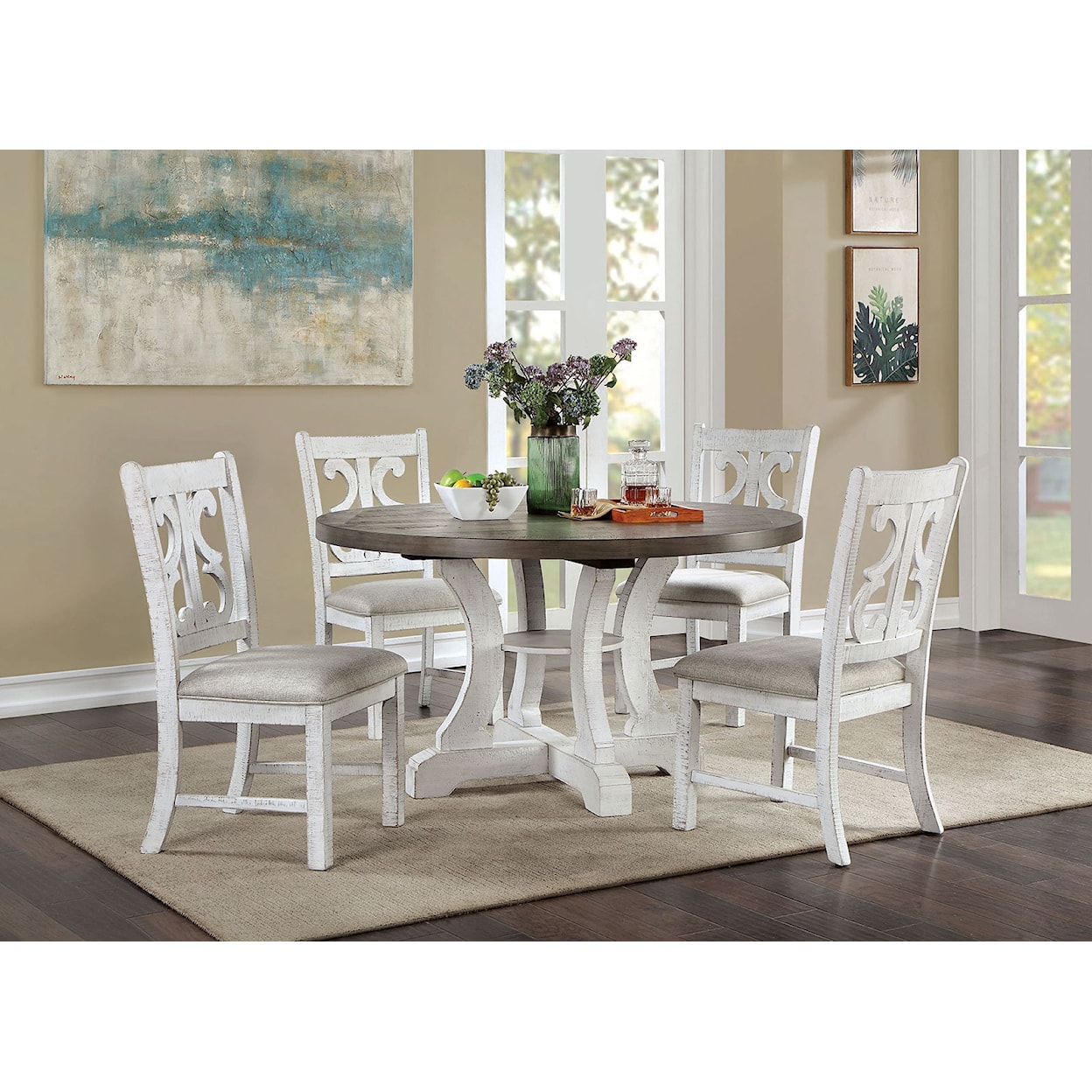 Furniture of America - FOA Auletta 5 Pc. Round Dining Table Set