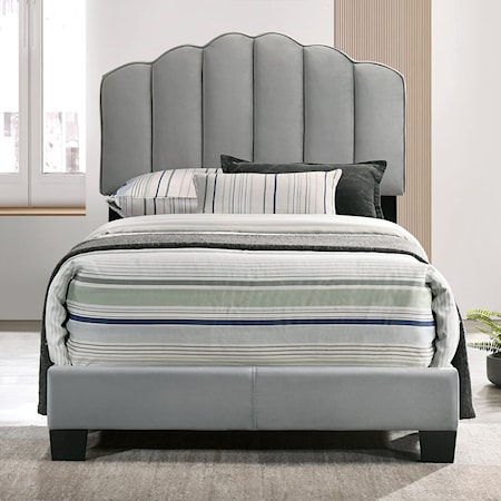 Contemporary Upholstered Twin Bed with Channel Tufted Headboard