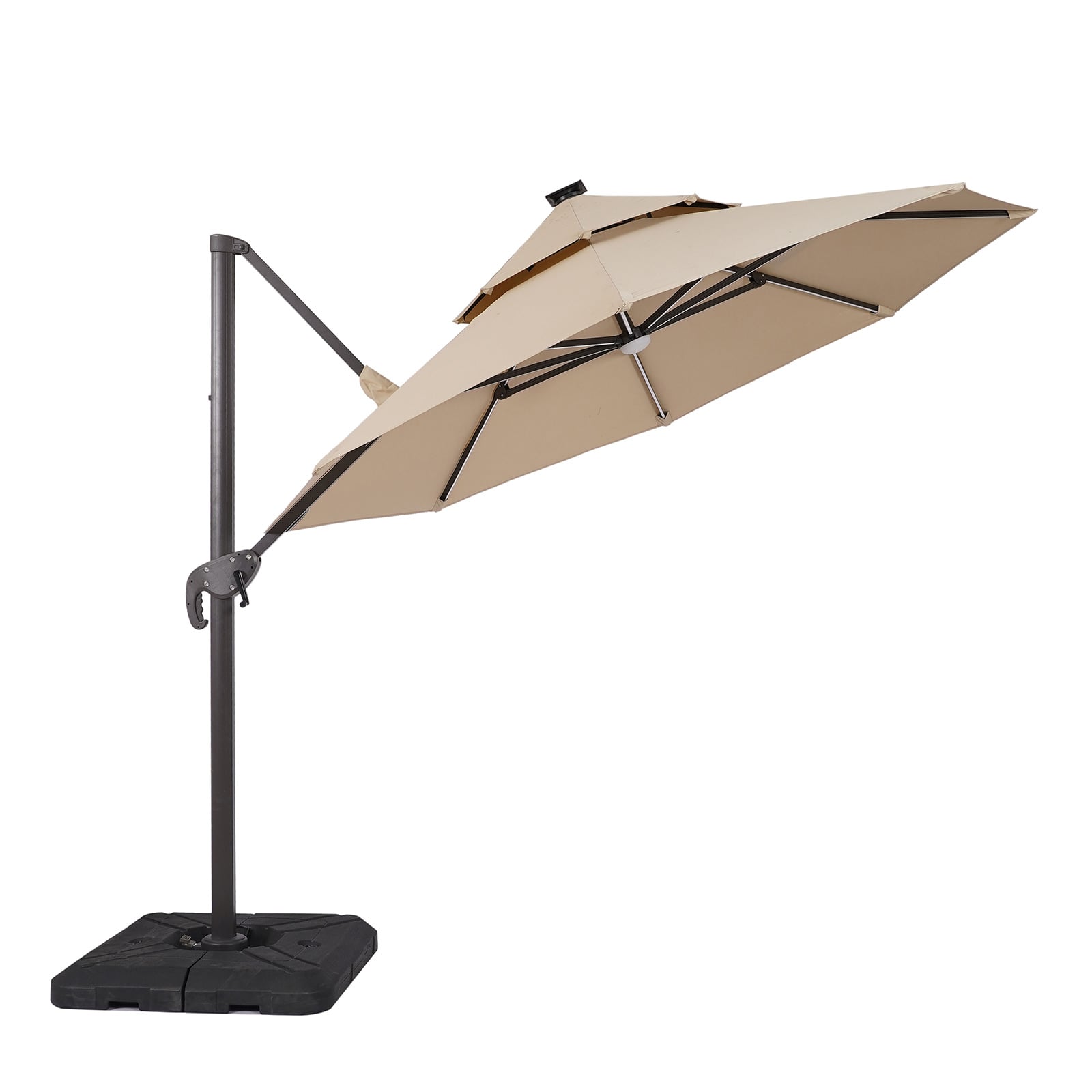 Furniture of America Fera 10' Cantilever Umbrella with LED and Base