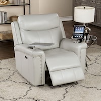 Florine Transitional Power Glider Recliner with Nailhead Trim and Removable Tray