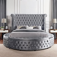 Sansom Glam Upholstered King Round Bed with USB Ports - Gray