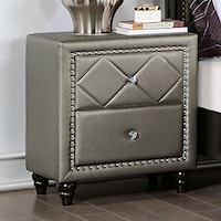 Glam Upholstered 2-Drawer Nightstand with Diamond Tufting and Nailhead Trim