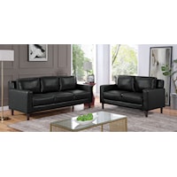 Contemporary Faux Leather Sofa and Loveseat Set - Black