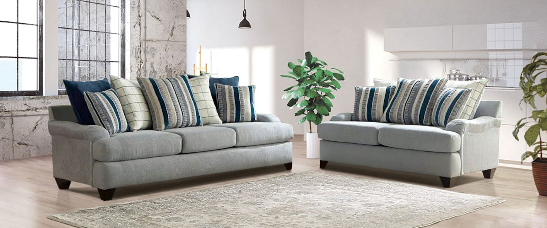 Contemporary Sofa and Loveseat Set