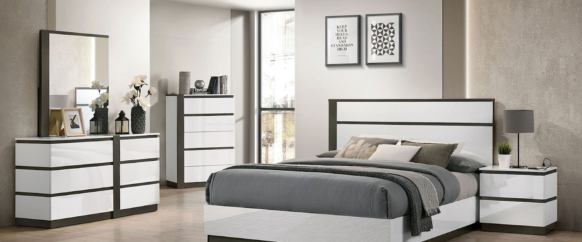 Contemporary Birsfelden Two Tone 4-Piece Queen Bedroom Set