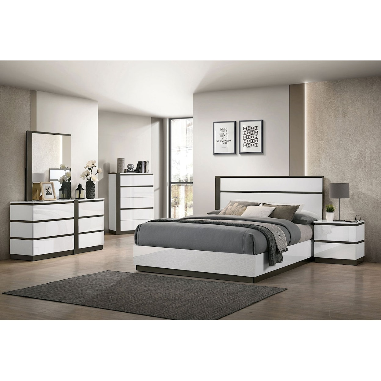 Furniture of America - FOA Birsfelden 5-Piece Queen Bedroom Set with 2 Nightstands