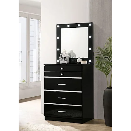 Contemporary Black Vanity Desk and Mirror Set