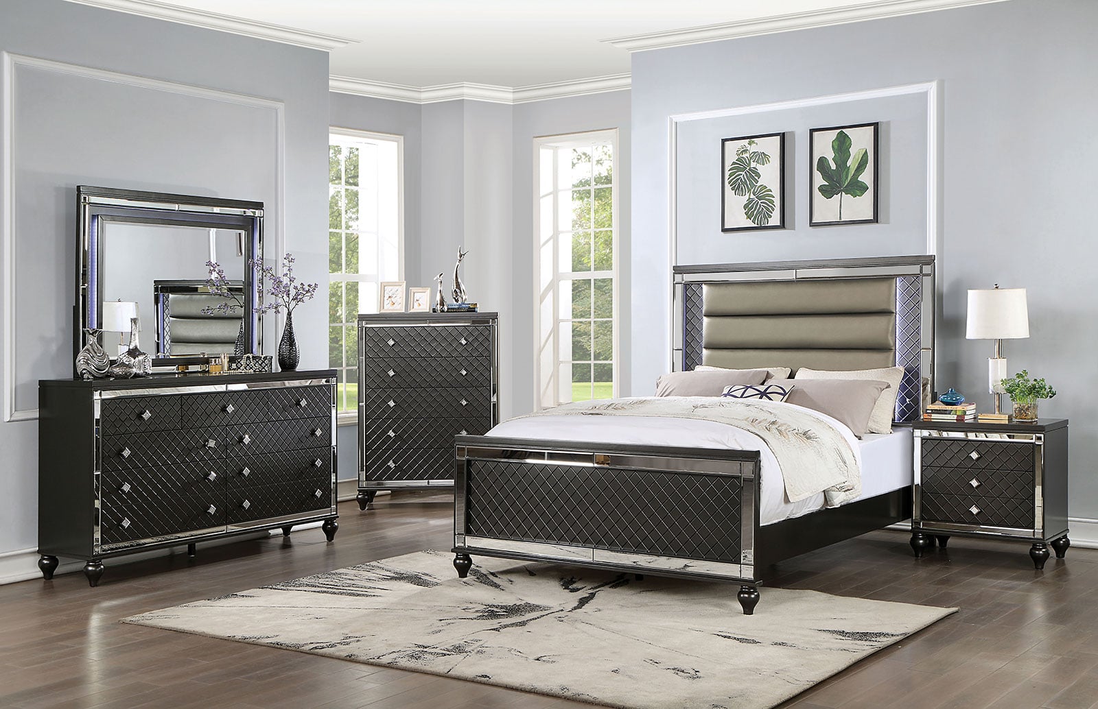 Furniture of America CALANDRIA CM7320GYEKBED Glam Calandria King Bed