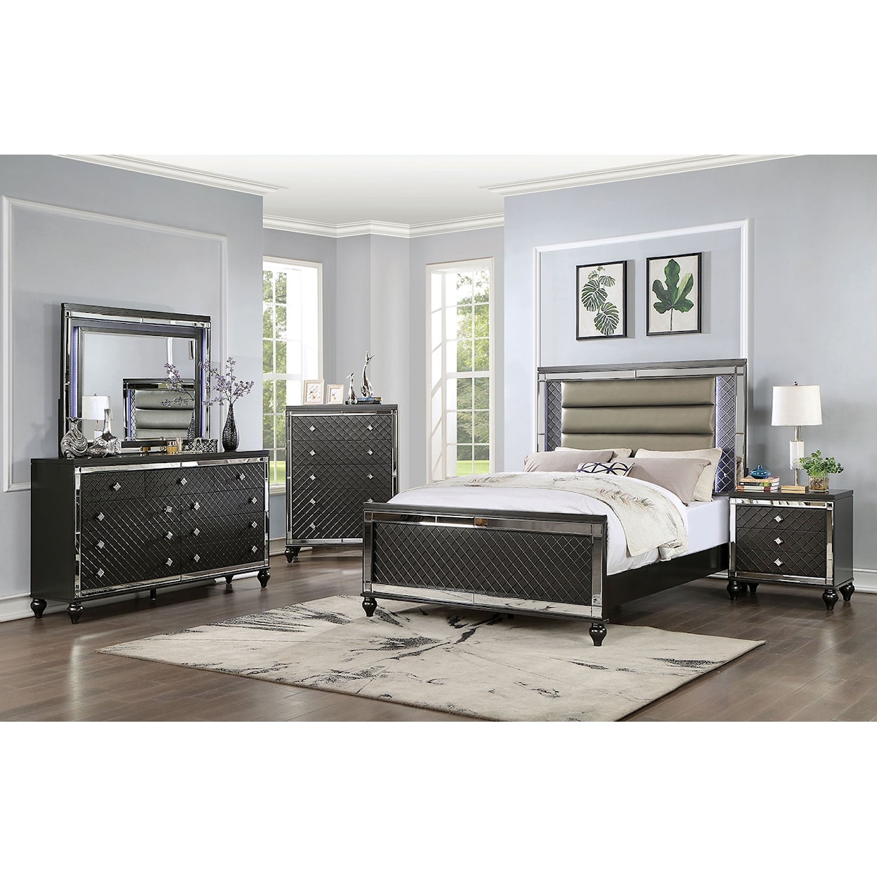 Furniture of America CALANDRIA California King Bed with Built-In Lighting