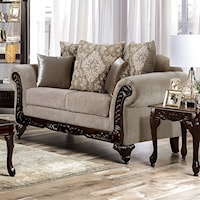 Traditional Loveseat with Wood Carved Accents