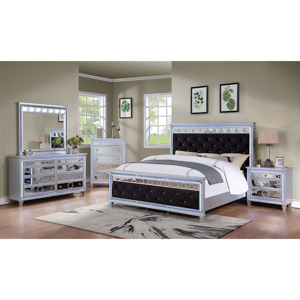 Furniture of America Mairead Upholstered King Bed with LED Lighting