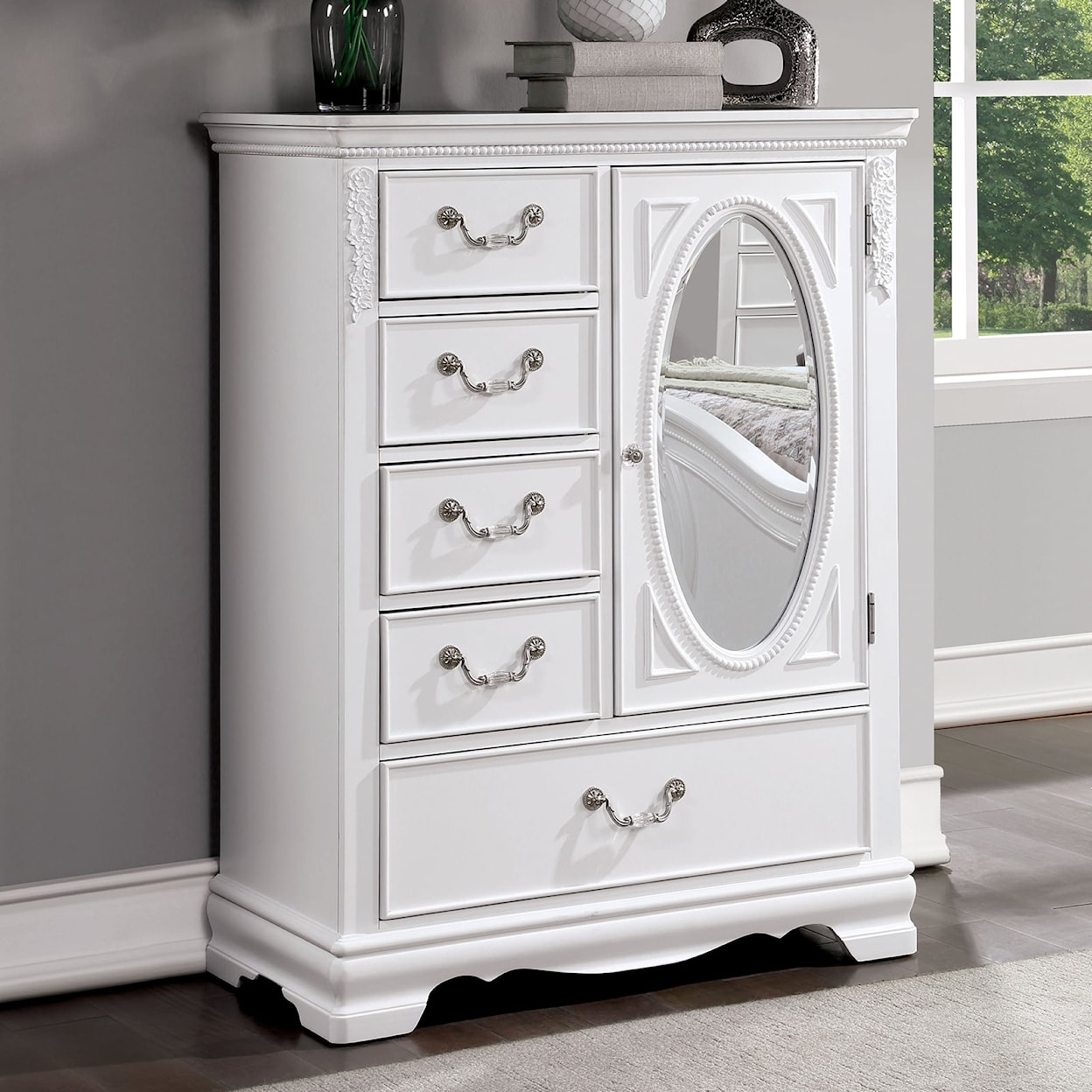 Furniture of America - FOA Alecia 5-Drawer Armoire with Mirror Door