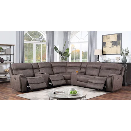 Transitional Brown Power Reclining Sectional Sofa with Console